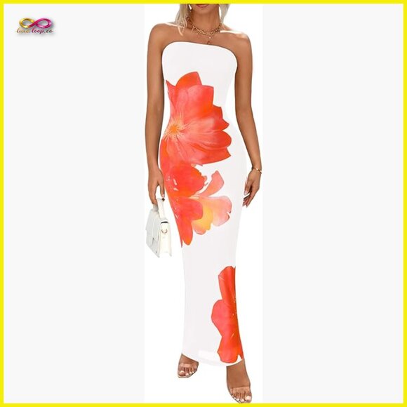Dresses & Skirts - Strapless Maxi Dress Bodycon Formal Elegant Mesh Floral Wedding Guest